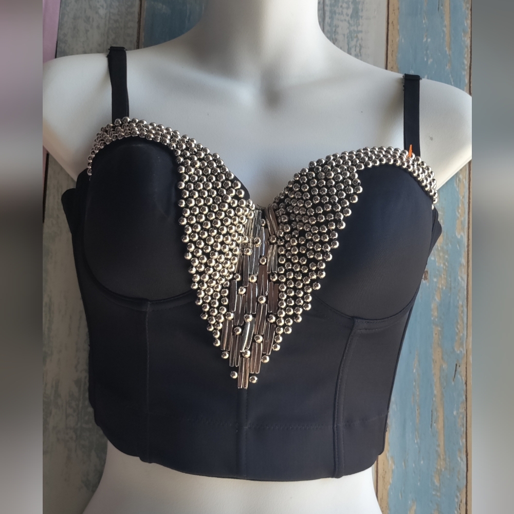Black Studded Bustier Top